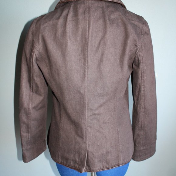 Giorgio Armani Women's Brown Wool Blend Double Breasted Leather Trim Jacket ~10~ - Picture 10 of 15